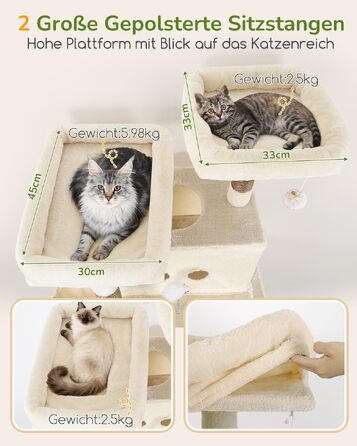 Комплекс для котів Globlazer Kratzbaum Beige XXL (204 см) для великих котів: будиночок, платформа, гамак, іграшки