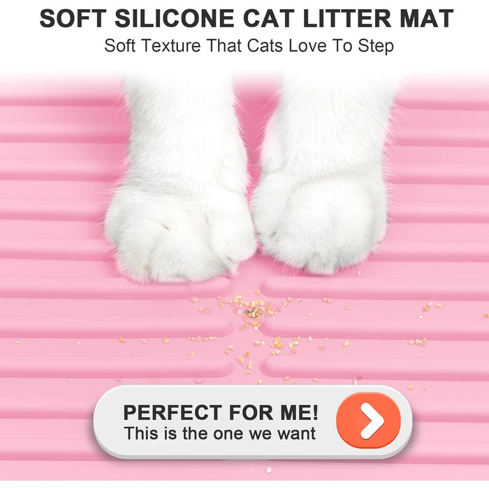 Килимок для котячого туалету PetNova, 101,6 x 76,2 см, силікон, вологостійкий, з рифленням, легко чистити, для кількох котів, рожевий