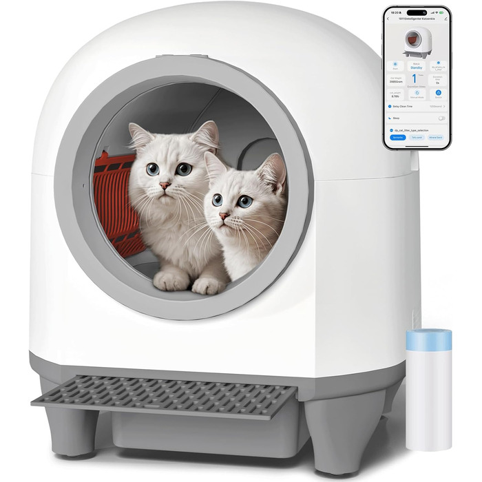 Автоматичний лоток для котів Devoko 90 л з керуванням через додаток, 9 датчиків безпеки, великий, для кількох котів, тихий