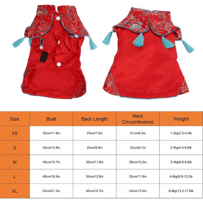 Костюм для собак і котів у стилі чеонгсам: елегантний набір Tang з атласу, м'яка бавовна, для святкування (XS)