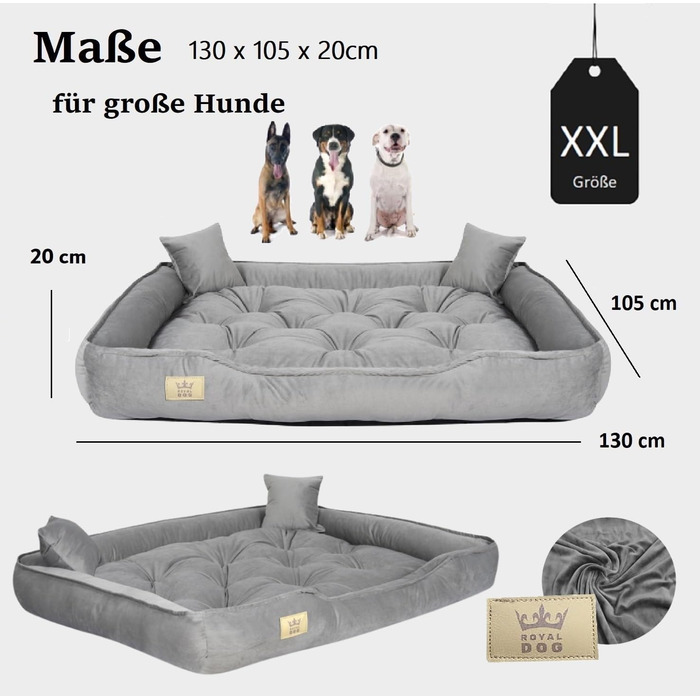 Крісло-ліжко для собак великих порід, зелено-сіре, XXL (130x105 см), з ортопедичним наповнювачем, легко миється, з велюру