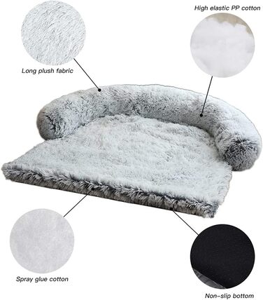 М'яка плюшеві килимки для собак на диван, заспокійливе ліжко для собак, ультрам'яке хутро для домашніх тварин, м'яке, можна прати, подушка, захист меблів, ліжко для собак та котів (M, світло-сірий)