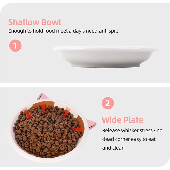 Набір мисок для котячого корму та води з кераміки, 3 шт. - здоровий вибір для сухого та вологого корму. Широкі, плоскі миски для котів, що зменшують дискомфорт від вусів, з неслизьким дном.