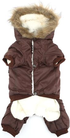 Комбінезон для собак Zunea, теплий, водонепроникний, з капюшоном, для чихуахуа, йоркширського тер'єра, котів та інших маленьких собак, коричневий, L