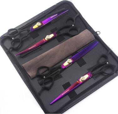 Набір професійних ножиць для грумінгу JIESENYU: 7 дюймів, ножиці для шерсті, вигнуті ножиці, ножиці для фінальної обробки (4 шт.) для собак, фіолетовий