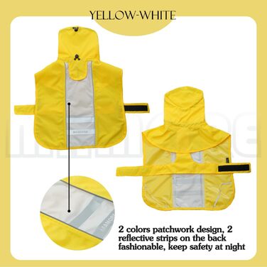 Дощовик для собак, водонепроникний, світловідбиваючий, регульований, дихаючий, з отвором для шлейки, для малих, середніх та великих собак (Жовтий та Білий, розмір XXXL)