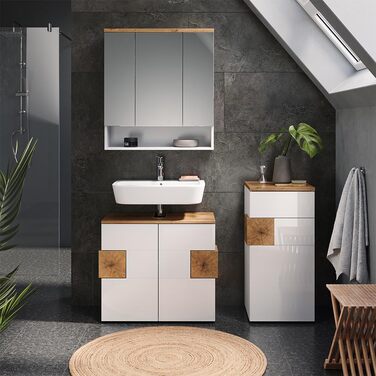 Шафа для ванної Vicco Eden, середня, 40x84 см, біла, декор під дуб (Artisan-Eiche)
