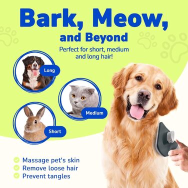 PET'S DREAM Самоочисна щітка для догляду за шерстю собак і котів, масажна з кнопкою очищення, для великих, короткошерстих і довгошерстих тварин