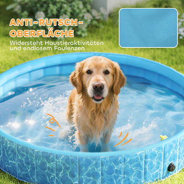 PawHut Dog Pool Складаний весловий басейн з фонтаном і подушкою для води Дизайн Ø160 x 30 см Нековзна ванна для собак Басейн для собак і кішок | Аосом