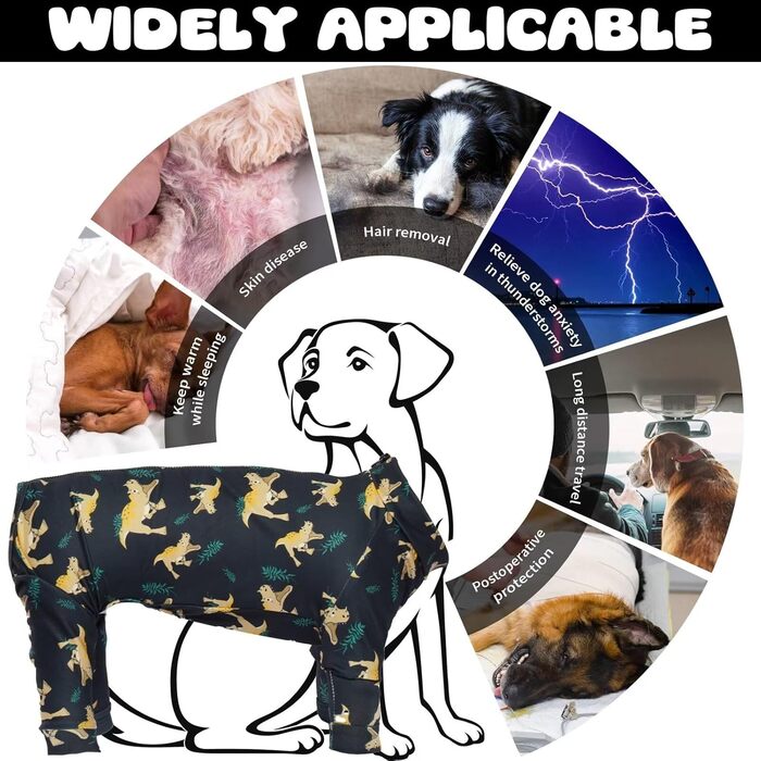 Піжама для собак IDOMIK, м'яка піжама з блискавкою, дихаюча сорочка для собак для хлопчиків та дівчаток, одяг для собак, цілісний костюм, костюм для відновлення для маленьких, середніх та великих собак M(Обвід грудей: 48 см) (XL(Обвід грудей: 59.9 см), Те