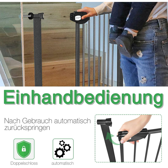 Захист для дитячих воріт HENGMEI: сітка для сходів, без свердління, 180° відкривання, 105-115 см (Білий)