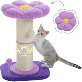 Котячий дряпак PAWZ Road Blume, високий, з товстою стійкою 14 см, знімне квіткове ліжко, іграшка з пір'ям, для домашніх котів, фіолетовий