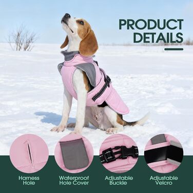 Водонепроникна та вітронепроникна куртка для собак Kuoser, теплий зимовий халат для великих собак, рожева XL