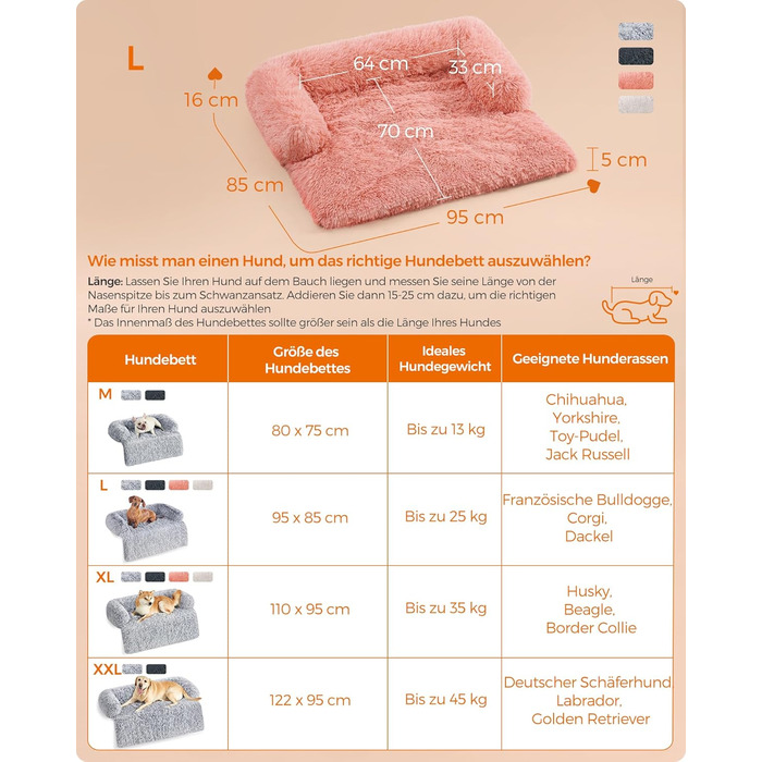 Лежак для собак Feandrea FluffyHug L, плюшевий, 95x85x16 см, рожевий, килимок-декор та захист для дивану