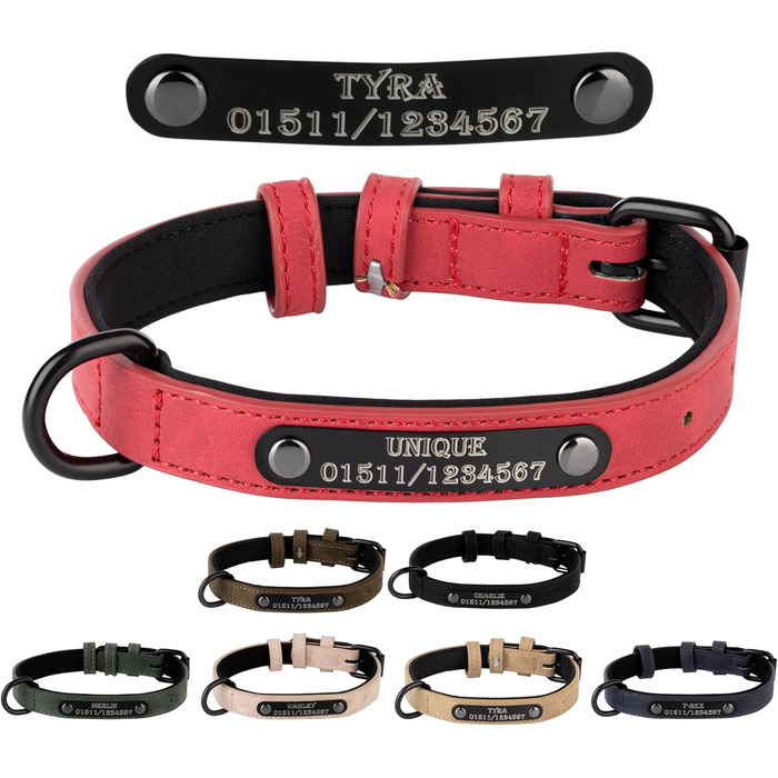 Шкіряний ошийник для собак та котів з персональним гравіюванням Jack & Be - червоний, розмір M