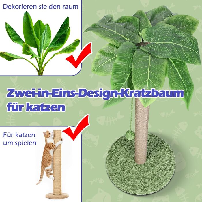 Котячий будиночок з дряпальною колоною Eukue, 80 см, білий/зелений, з платформою, мотузкою та стійкою основою