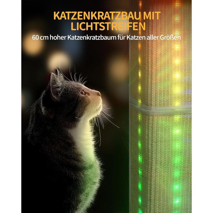 Котячий комплекс Hzuaneri 99 см з LED підсвіткою, сірий – когтеточка із сизалю, велика платформа, будиночок для котів, іграшка-бомбочка, меблі для котів 45x40x99 см, модель MS99918LG