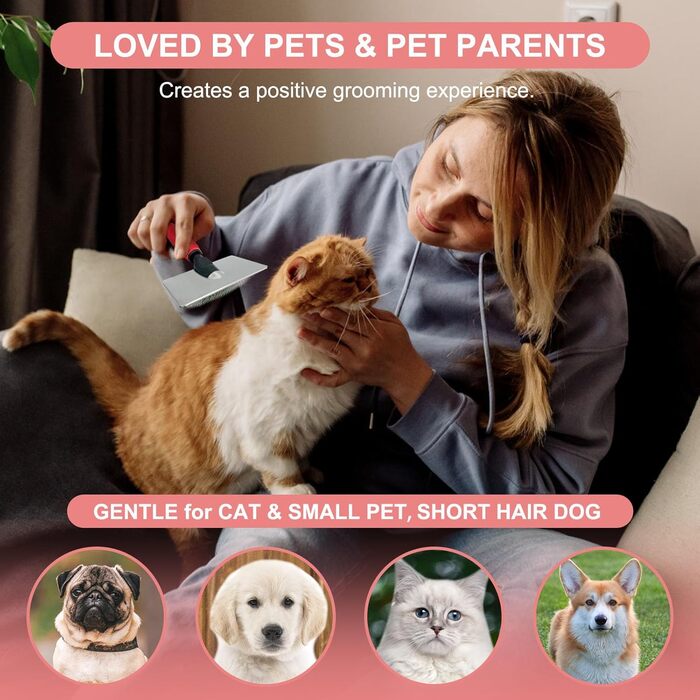 М'яка щітка Slicker з захисними кульками та масажним стрижнем для чутливої шкіри, для собак, котів, Лабрадудів з коротким та довгим волоссям. Видаляє ковтуни та відмерле волосся.