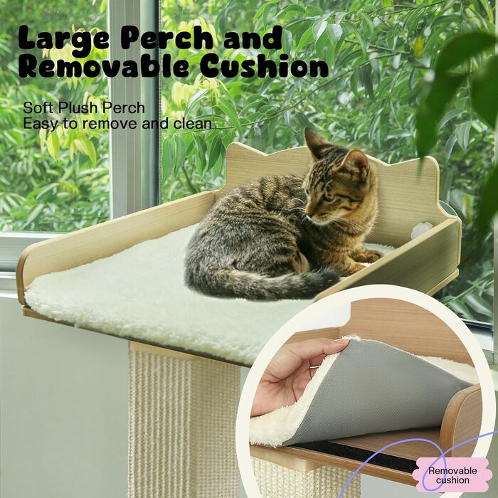 Кігтеточка для котів на вікно з товстого сизалю, гамак для котів, 135,9 см, регульована, висока, кігтеточка з 2 покращеними присосками, ліжко для котів на вікно з м'яким подушкою, велика (груба, сизаль)