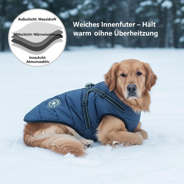 Водонепроникний собачий дощовик Extreme 2.0 з пов'язком, вітрозахисна зимова куртка для собак з відбивачами, дихаюча жилетка для маленьких та середніх собак (Сніжинка, 3XL)