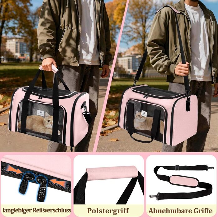 Транспортна сумка для котів та маленьких собак – складана, добре вентильована переноска. Сумка для котів з водонепроникним вкладишем для безпечного транспортування до ветеринара, у подорожах та в авто (Рожева)