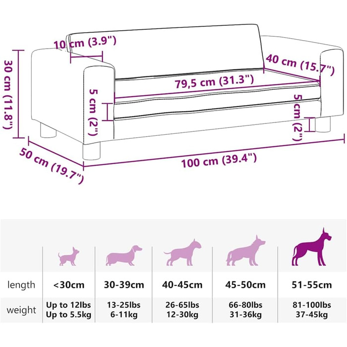 Лягушка для собак VidaXL з подовженою зоною сну, диван-софа для маленьких собак та котів, штучна шкіра, сірий колір