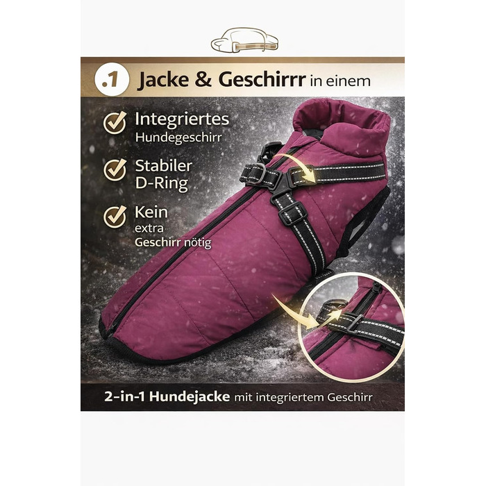 Зимова жилетка для собак - тепла жилетка для тварин, бавовна, з нагрудником (L, фіолетовий)