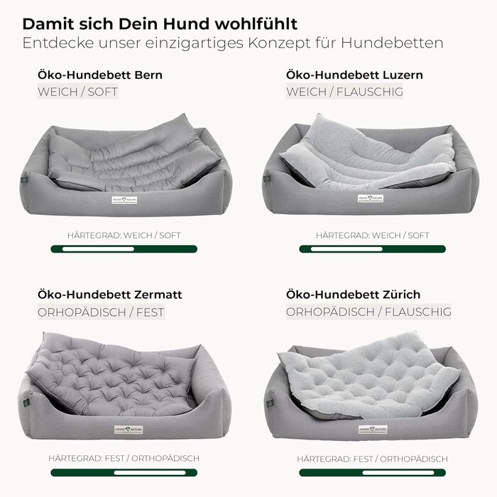 Ортопедичне екологічне ліжко для собак HOUND & NATURE Bern XXL 125x95 см, м'яке, світло-сіре, для великих порід, двостороння подушка, знімний чохол, пране