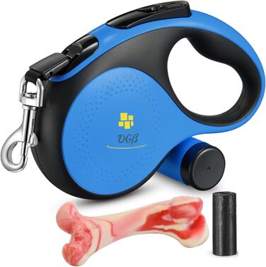 Висувна собача шлейка, 3 м, для собак маленьких, середніх та великих порід, ергономічна ручка, до 15 кг, колір блакитний, розмір L