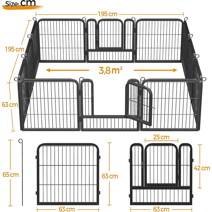 Клітка для цуценят Yaheetech, 12 секцій, 63 см, з 2 дверцятами, автоматичним замком, гнучка та складна, для дому та саду