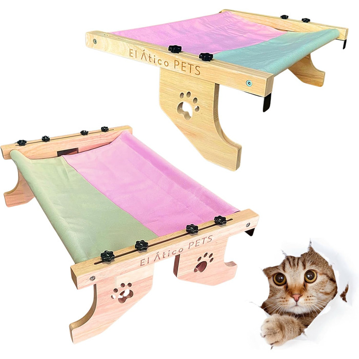 Накидка-гамак для кота, гамак для кота на вікно, підвісний гамак для кота на 2 ніжках або гамак для кота на 4 ніжках, котяче ліжко, радіатор, гамак для котів, велике котяче ліжко сірого/рожевого кольору