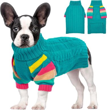 Теплий пуловер для собак, пуловер з коміром-горловиною для чихуахуа, бульдога, такси, мопса, йорка (блакитно-зелений, L)