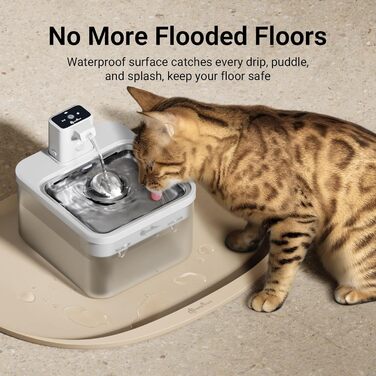 Килимок для годування собак та котів DownyPaws, неслизький, вологостійкий, з високим бортиком, 61 x 43 см (24x17', Мигдаль)