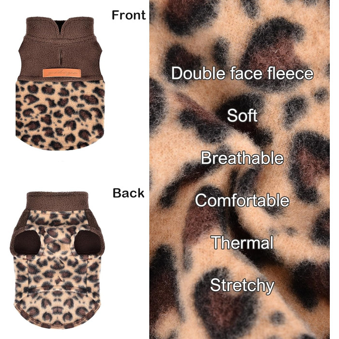 Флісовий пуловер для собак Kosiyi з леопардовим принтом, еластичний, з отвором для повідка, одяг для домашніх тварин, легкий верхній одяг для маленьких собак, для холодної погоди, для хлопчиків та дівчаток