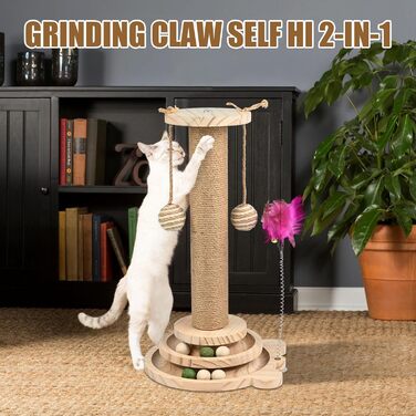 Іграшка для котів TSKDKIT: інтерактивний кігтеточки з кулями, пір'ям та м'ячами, 45 см, 2-ярусний обертовий столик, для маленьких/середніх котів