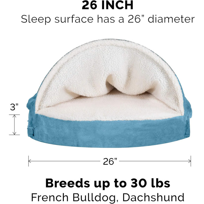 Ортопедичне ліжко для собак Furhaven, 66 см, для середніх та маленьких собак, до 13,6 кг, знімний, пральний чохол, Sherpa & Wildleder Snuggery, блакитне, з м'якої вовни та замші, 66 x 66 x 8 см
