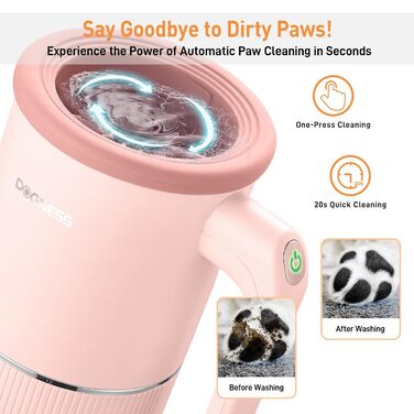 Автоматичний мийка лап для собак великих порід DOGNESS, мийка лап з силікону, Type-C, USB швидка зарядка, 360° мийка лап для собак (Рожевий)