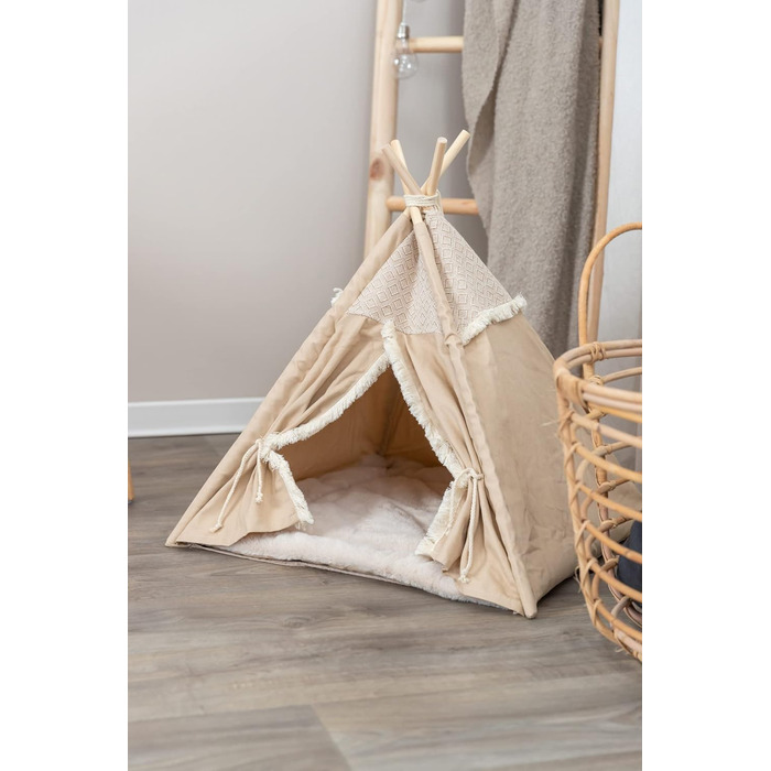 Тipi для собак та котів Trixie Boho з антиковзким покриттям, бежевий, 55x65x55 см - з знімним, пральним подушечкою