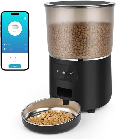 Автоматичний кормушка для котів з Wi-Fi, 4L, з нержавіючою чашею, програмування до 10 прийомів їжі на день, керування через додаток