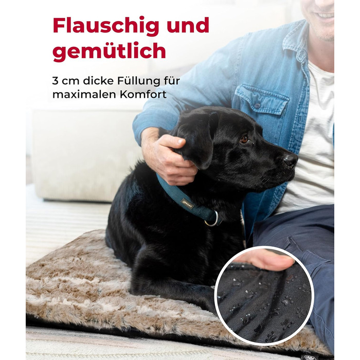 Килимок для собак преміум-якість з антиковзаючою основою (75x115 см) – м'який та зручний – тепла собача ковдра – пісочний колір, Made in Germany 115x75см