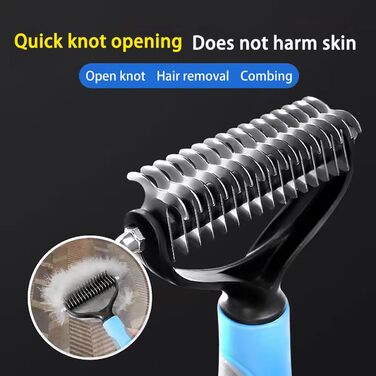 Інструмент для видалення підшерстя домашніх тварин: двосторонній гребінь та щітка для котів та собак. Видаляє звальне та заплутане підшерстя. (Синій та чорний, розмір Small)