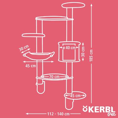 Дерев'яний настінний когтеточка Kerbl Dolomit XL 185 см, компактний, з натуральним сизалем і знімною подушкою