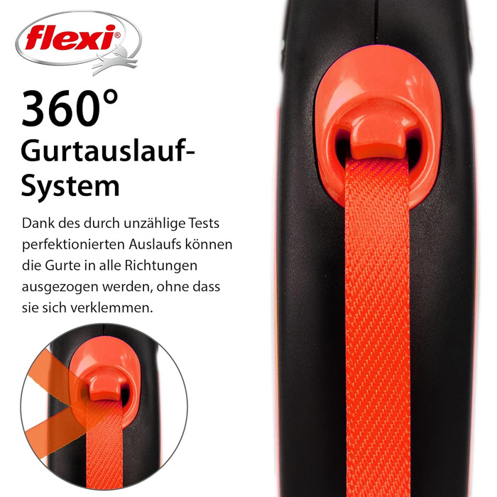 Висувна обплітальна повідка для собак FLEXI New Comfort, 5 м, розмір M, рожева (чорний/неоновий помаранчевий)