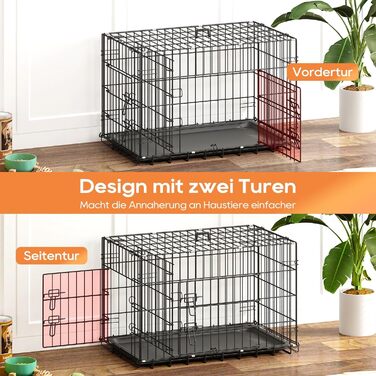 Клітка для собак BestOffice, складана, з 2 дверцятами, висувний піддон, ручка, переноска для собак, 61x42x48 см, S, чорна