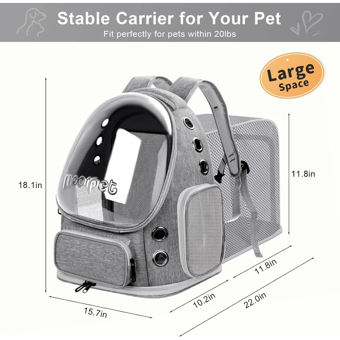 Рюкзак для кота та маленької собаки, дихаючий, великий, прозорий, складаний, для подорожей (до 9 кг)