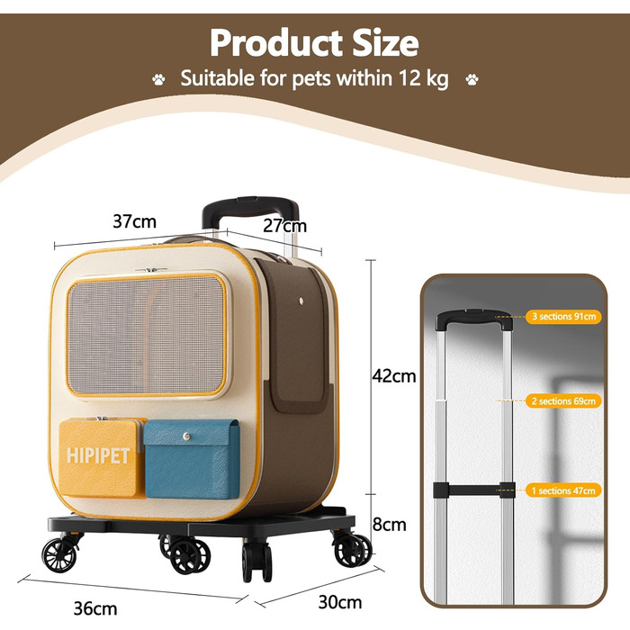 Рюкзак для тварин Galatée з колесами, зручний рюкзак для котів з знімними колесами, ролер-переноска для тварин, рюкзак для собак, ідеальний для подорожей/походів/відпочинку на природі (Блакитний)