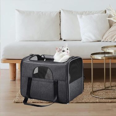 Транспортна переноска для собак та котів: переноска-сумка, схвалена авіакомпаніями, для собак та котів середніх та маленьких порід (до 9 кг), з шлейкою та щіткою для видалення шерсті