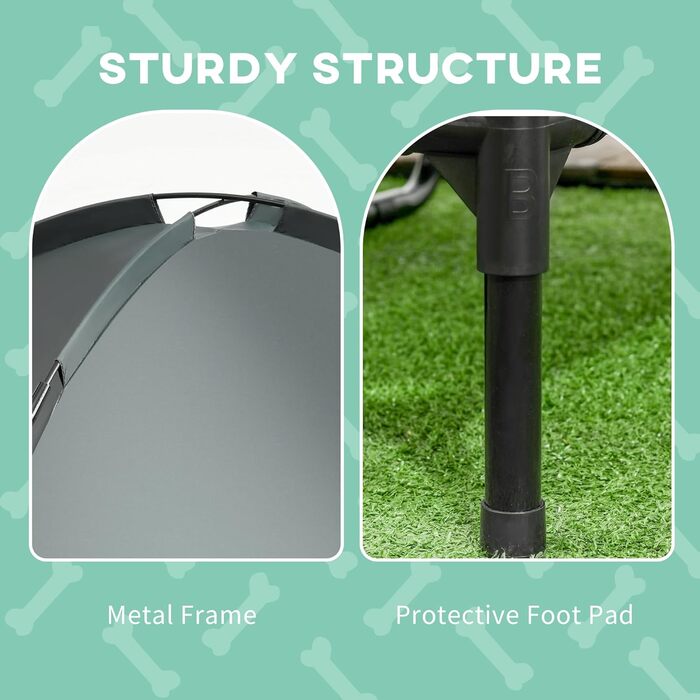 Клітка-будка для собак та котів HOMCOM PawHut з підставкою, комфортна, з тканиною Oxford, UV-захистом, мікроперфорацією + сонцезахисний тент + переносна сумка, сіра/чорна, L 61 x 61 x 46 см