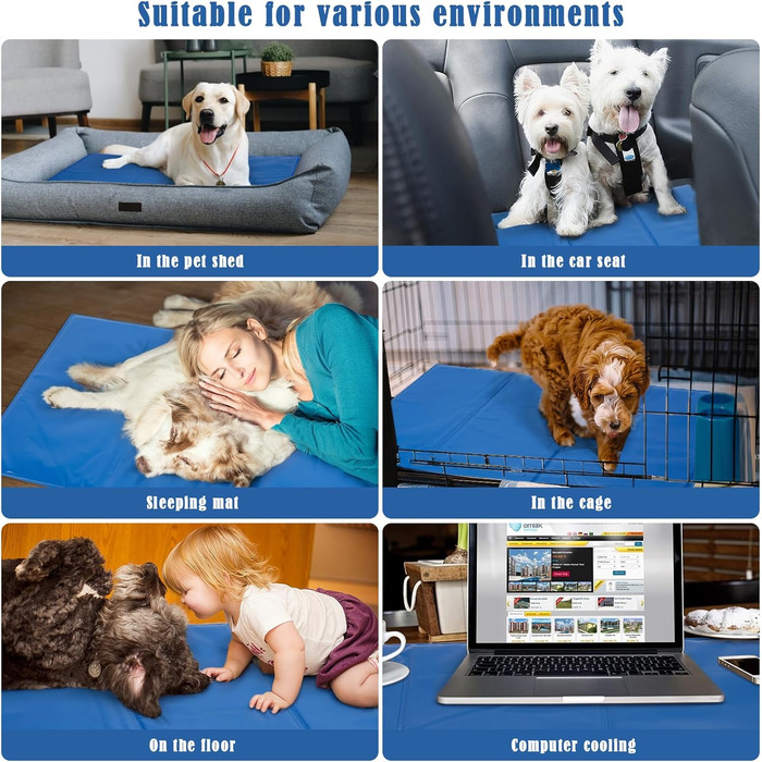 Велика охолоджуюча килимок Ownpets 100x60 см для собак і котів, самохолодний мат, синій, нетоксичний гель, XXL без малюнка