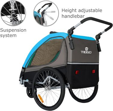 Причіп для дитячої коляски Tiggo S2 з підвіскою, 2-в-1, для бігу та велосипеда, причіп-трансформер, поворот на 360°, блакитний